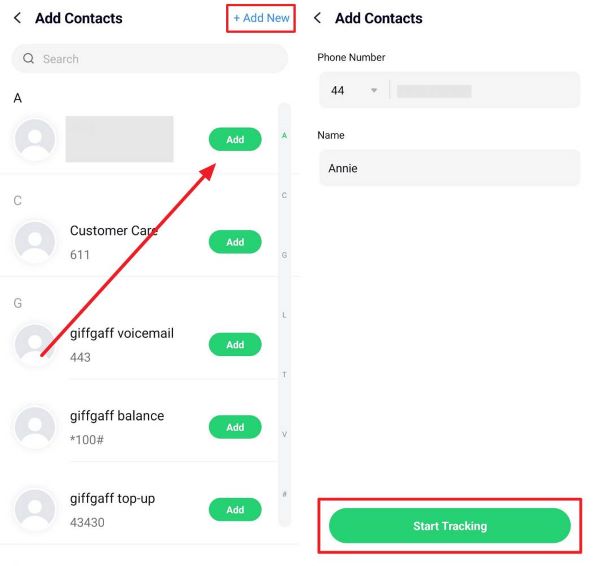 add multiple contacts and start tracking