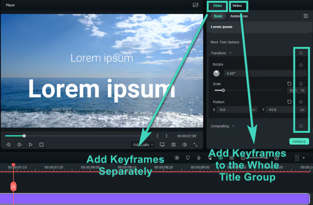 add keyframes separately