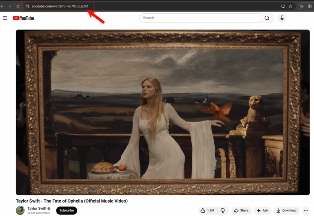 copy youtube video link