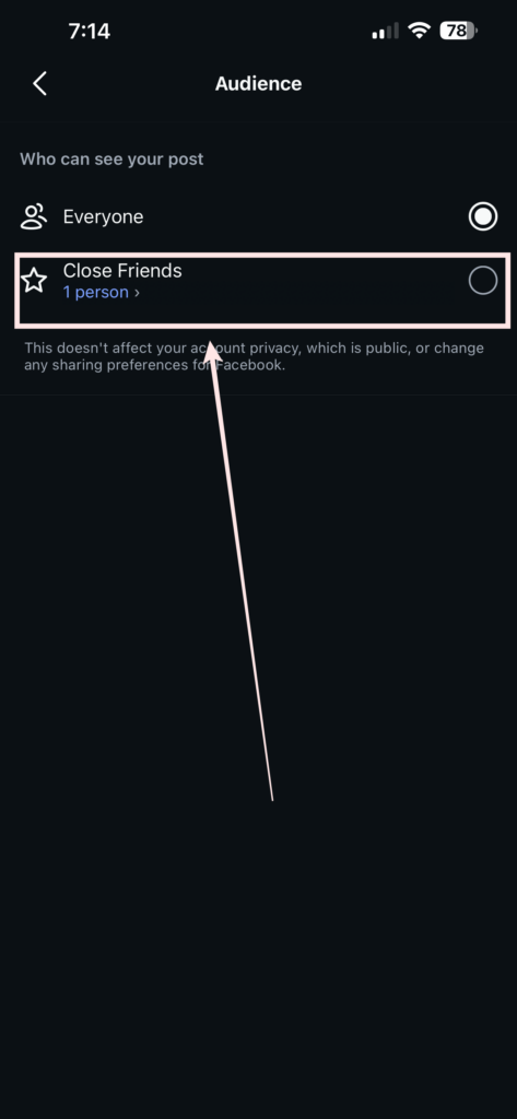 Sharing a Post (Not Just Stories) With Close Friends