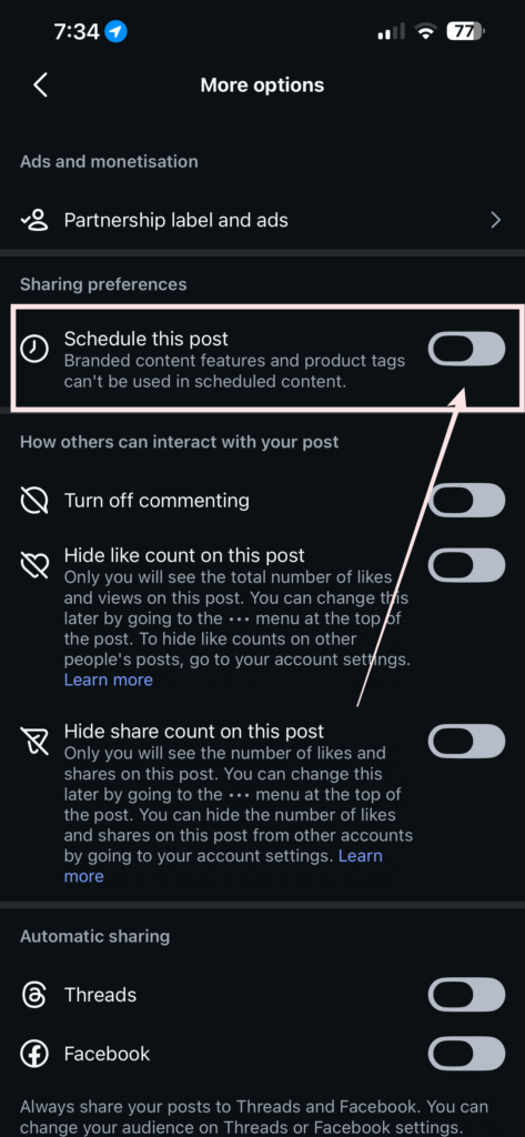 I toggle on "Schedule this post."
